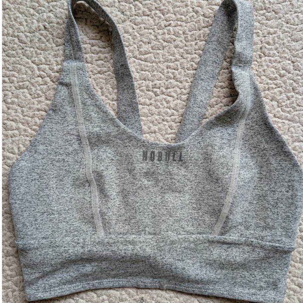NoBull Project Wide Band Heathered Light Gray Yoga Sports Bra Size Small